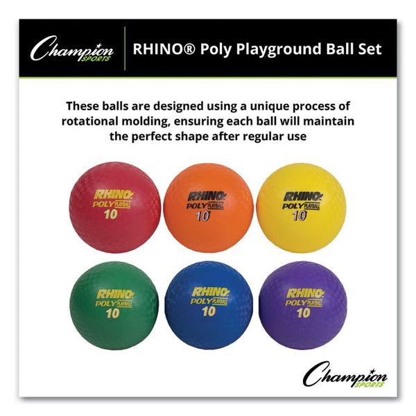 Champion Sports Rhino Playground Ball Set, 10" Diameter, Rubber, Assorted, 6 Balls/Set (CSIPX10SET) Set of 6