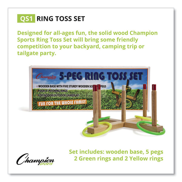 Champion Sports Ring Toss Set, Plastic/Wood, Assorted Colors, 5 Pegs, 4 Rings (CSIQS1) 1 Set