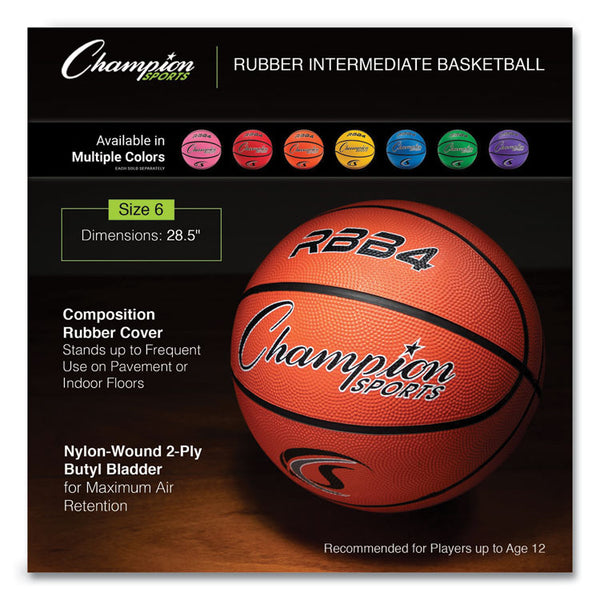 Champion Sports Rubber Sports Ball, For Basketball, No. 6, Intermediate Size, Orange (CSIRBB4) Each