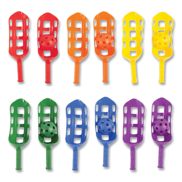 Champion Sports Scoop Ball Set, Plastic, Assorted Colors, 2 Scoops,1 Ball/Set, 6/Set (CSISBS1SET) Set of 6