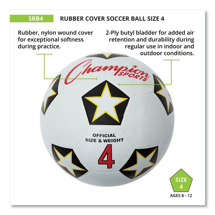 Champion Sports Rubber Sports Ball, For Soccer, No. 4 Size, White/Black (CSISRB4)