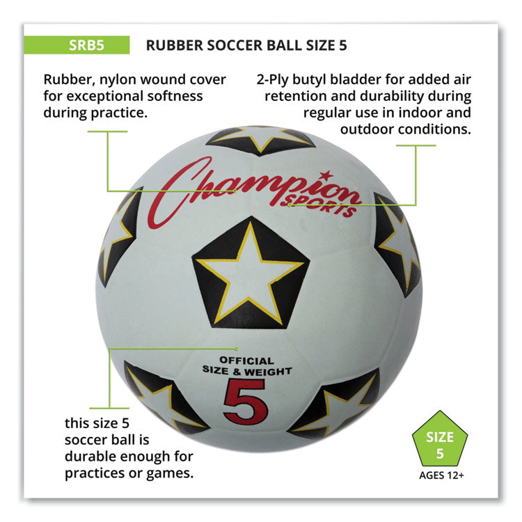 Champion Sports Rubber Sports Ball, For Soccer, No. 5 Size, White/Black (CSISRB5) Each