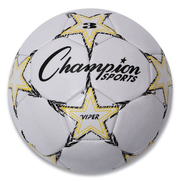 Champion Sports VIPER Soccer Ball, No. 3 Size, 7.25" to 7.5" Diameter, White (CSIVIPER3) Each