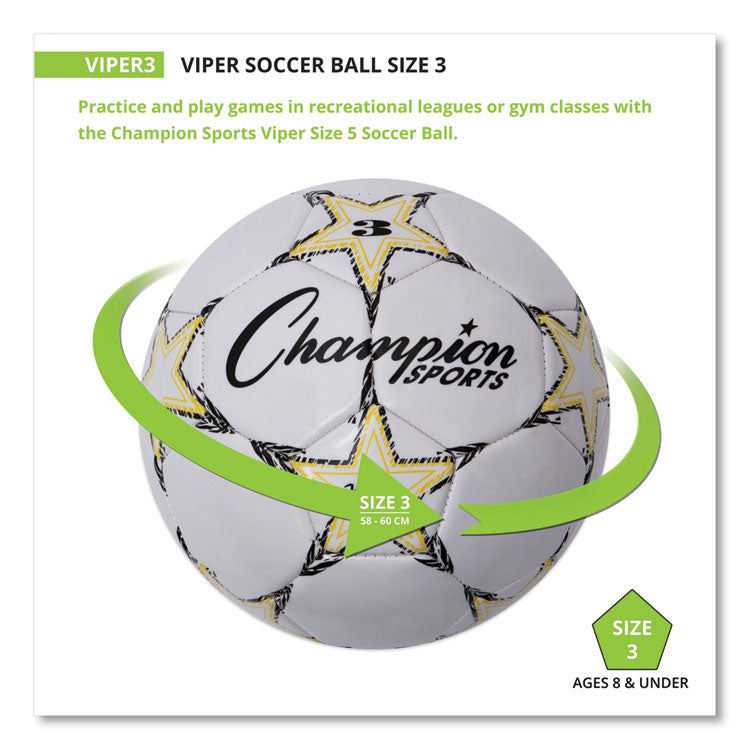 Champion Sports VIPER Soccer Ball, No. 3 Size, 7.25" to 7.5" Diameter, White (CSIVIPER3)