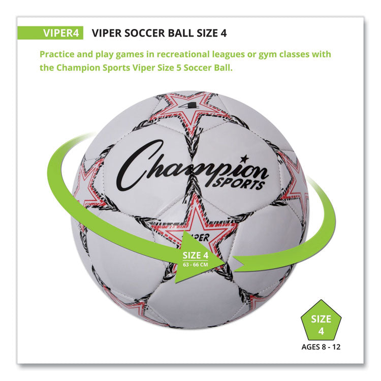 Champion Sports VIPER Soccer Ball, No. 4 Size, 8" to 8.25" Diameter, White (CSIVIPER4) Each