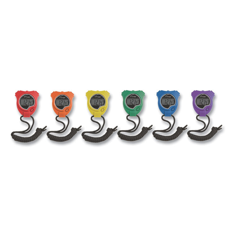 Champion Sports Water-Resistant Stopwatches, Accurate to 1/100 Second, Assorted Colors, 6/Box (CSI910SET) Box of 6