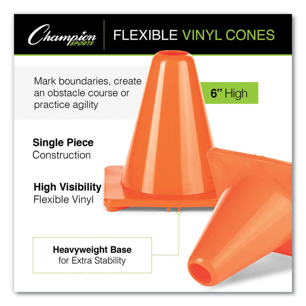 Champion Sports Hi-Visibility Vinyl Cones, 6" Tall, Orange (CSIC6OR) Each