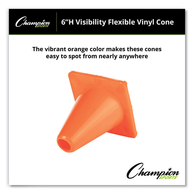 Champion Sports Hi-Visibility Vinyl Cones, 6" Tall, Orange (CSIC6OR) Each