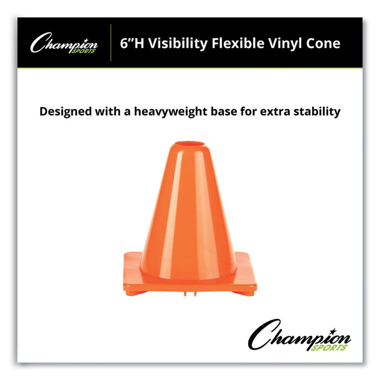 Champion Sports Hi-Visibility Vinyl Cones, 6" Tall, Orange (CSIC6OR) Each