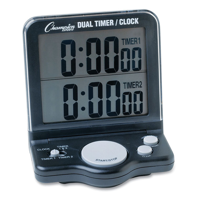 Champion Sports Dual Timer/Clock with Jumbo Display, LCD, 3.5 x 1 x 4.5, Black (CSIDC100) Each