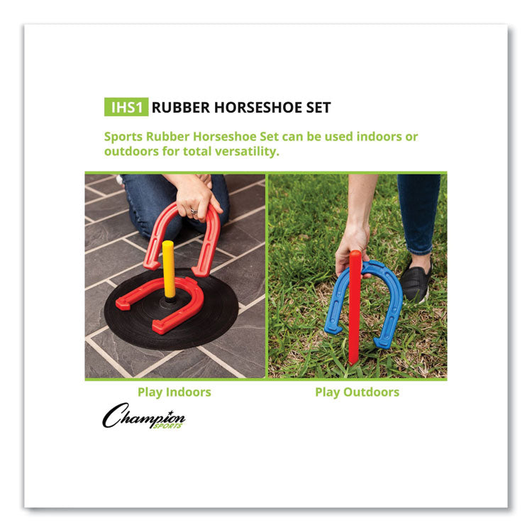 Champion Sports Indoor/Outdoor Rubber Horseshoe Set, 4 Rubber Horseshoes, 2 Rubber Mats, 2 Plastic Dowels (CSIIHS1) Each