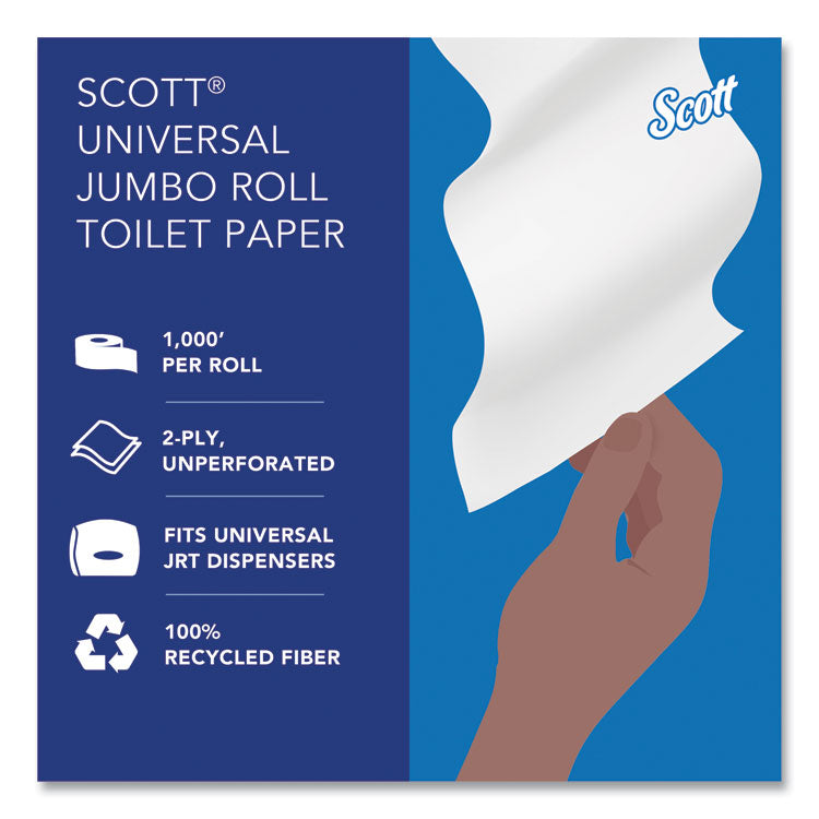 Scott® Essential 100% Recycled Fiber JRT Bathroom Tissue for Business, Septic Safe, 2-Ply, White, 3.55" x 1,000 ft, 12 Rolls/Carton (KCC67805) Case of 12