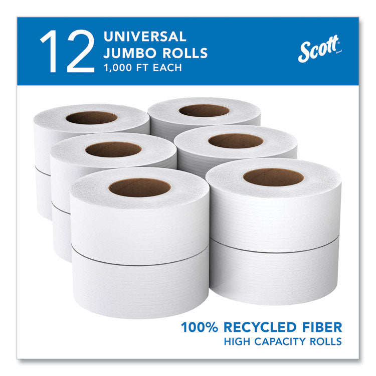 Scott® Essential 100% Recycled Fiber JRT Bathroom Tissue for Business, Septic Safe, 2-Ply, White, 3.55" x 1,000 ft, 12 Rolls/Carton (KCC67805) Case of 12