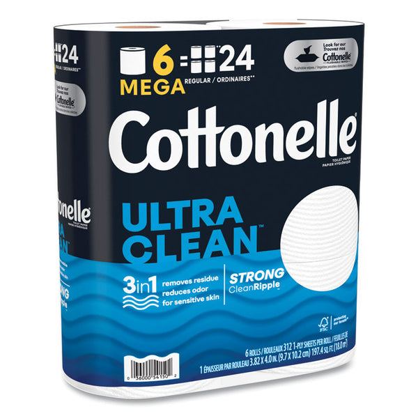 Cottonelle® Ultra CleanCare Toilet Paper, Strong Tissue, Mega Rolls, Septic Safe, 1-Ply, White, 284/Roll, 6 Rolls/Pack, 36 Rolls/Carton (KCC54150)
