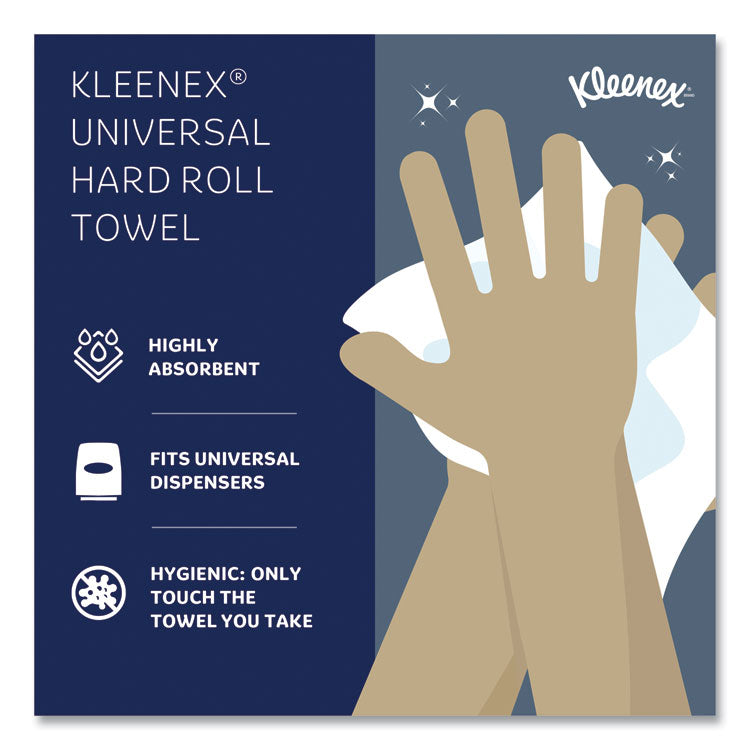 Kleenex® Hard Roll Paper Towels with Premium Absorbency Pockets, 1-Ply, 8" x 600 ft, 1.75" Core, White, 6 Rolls/Carton (KCC50606)