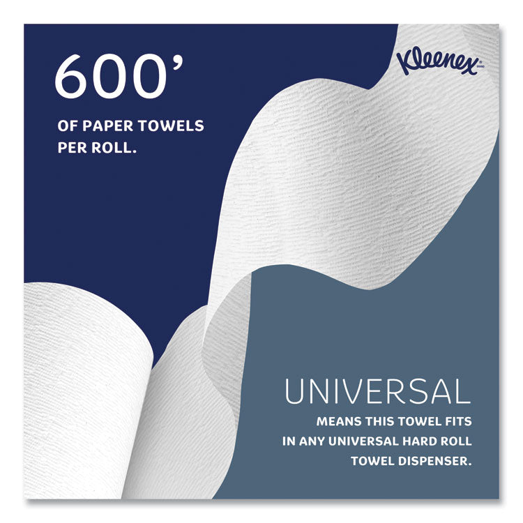 Kleenex® Hard Roll Paper Towels with Premium Absorbency Pockets, 1-Ply, 8" x 600 ft, 1.75" Core, White, 6 Rolls/Carton (KCC50606)