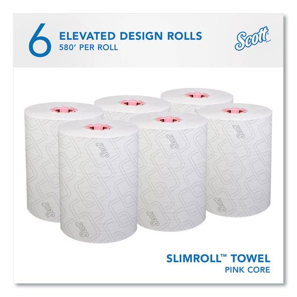 Scott® Slimroll Towels, 1-Ply, 8" x 580 ft, White/Pink Core, Traditional Business, 6 Rolls/Carton (KCC47032) Case of 6