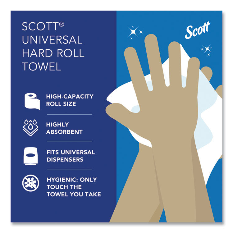 Scott® Essential High Capacity Hard Roll Towels for Business, Absorbency Pockets, 1-Ply, 8" x 1,000 ft, 1.5" Core, White,12 Rolls/CT (KCC01000)