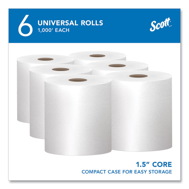 Scott® Essential High Capacity Hard Roll Towels for Business, 1-Ply, 8" x 1,000 ft, 1.5" Core, Recycled, White, 6 Rolls/Carton (KCC01005)