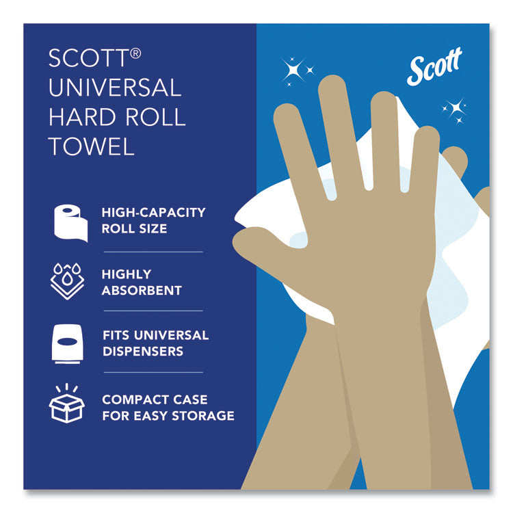 Scott® Essential High Capacity Hard Roll Towels for Business, 1-Ply, 8" x 1,000 ft, 1.5" Core, Recycled, White, 6 Rolls/Carton (KCC01005)