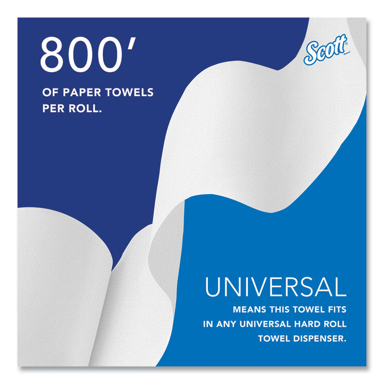 Scott® Essential 100% Recycled Fiber Hard Roll Towel, 1-Ply, 8" x 800 ft, 1.5" Core, White, 12 Rolls/Carton (KCC01052)