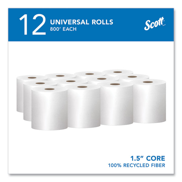 Scott® Essential 100% Recycled Fiber Hard Roll Towel, 1-Ply, 8" x 800 ft, 1.5" Core, White, 12 Rolls/Carton (KCC01052)