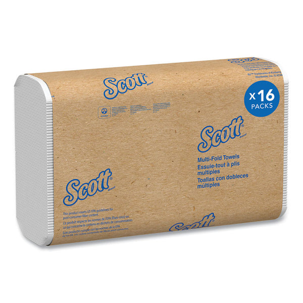 Scott® Essential Multi-Fold Towels 100% Recycled, 1-Ply, 9.2  x 9.4, White, 250/Pack, 16 Packs/Carton (KCC01807) Case of 4000