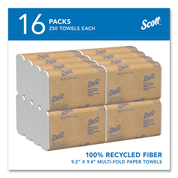 Scott® Essential Multi-Fold Towels 100% Recycled, 1-Ply, 9.2  x 9.4, White, 250/Pack, 16 Packs/Carton (KCC01807) Case of 4000