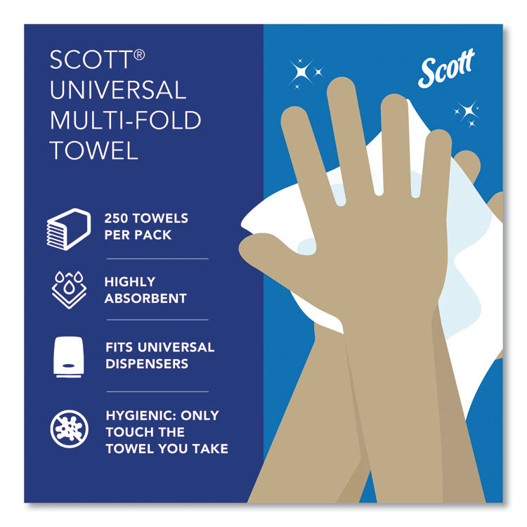 Scott® Essential Multi-Fold Towels, Absorbency Pockets, 1-Ply, 9.2 x 9.4, White, 250/Pack, 16 Packs/Carton (KCC01840)