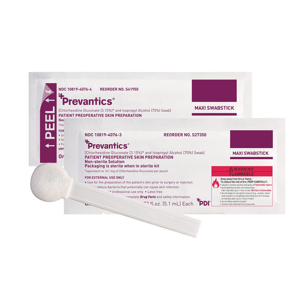 Prevantics® Maxi Impregnated Swabstick 3.15% / 70% Strength CHG (Chlorhexidine Gluconate) / Isopropyl Alcohol Individual Packet NonSterile (545438_BX) 30/BX