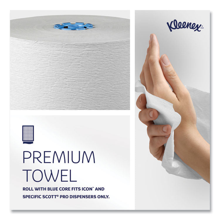 Kleenex® Hard Roll Paper Towels with Premium Absorbency Pockets with Colored Core, Blue Core, 1-Ply, 7.5" x 700 ft, White, 6 Rolls/CT (KCC25637)