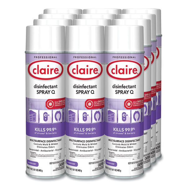 Claire® Spray Q Disinfectant. Lavender Scent, 17 oz Aerosol Spray, Dozen (CGC1003)