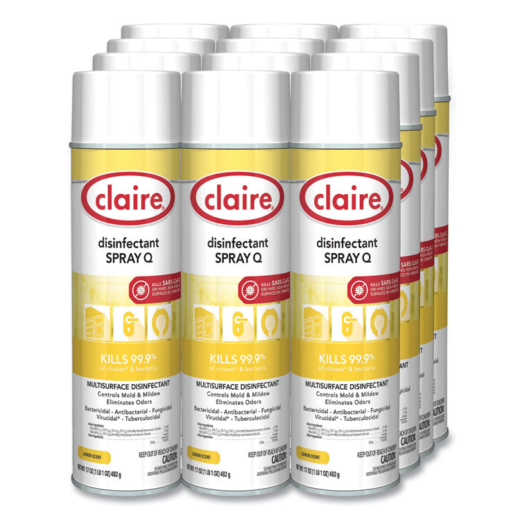 Claire® Spray Q Disinfectant, Lemon Scent, 17 oz Aerosol Spray, Dozen (CGC1002)