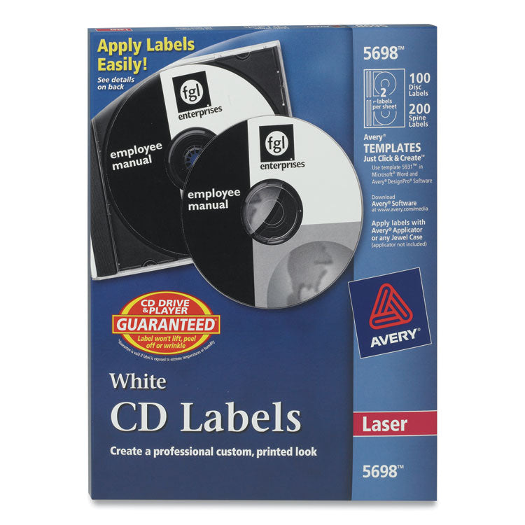 Avery® Laser CD Labels, Matte White, 100/Pack (AVE5698)