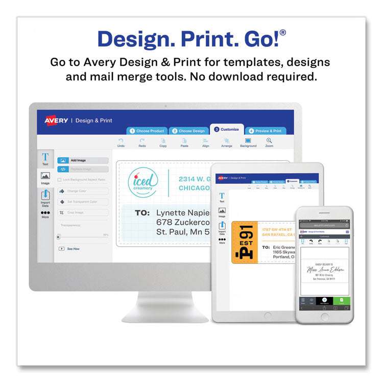 Avery® Glossy White Easy Peel Mailing Labels w/ Sure Feed Technology, Laser Printers, 2 x 4, White, 10/Sheet, 25 Sheets/Pack (AVE6528)