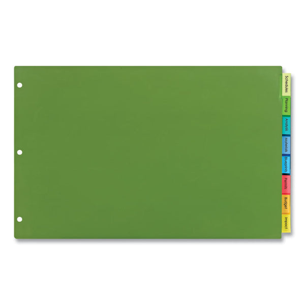 Avery® Insertable Big Tab Plastic Dividers, 8-Tab, 11 x 17, Green, 1 Set (AVE11179)