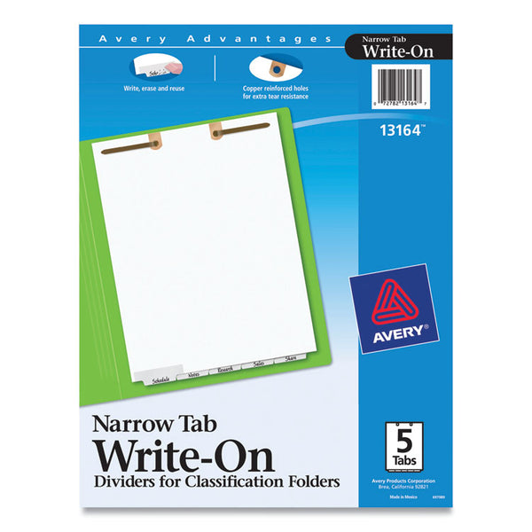 Avery® Write and Erase Tab Dividers for Classification Folders, Narrow Bottom Tab, 5-Tab, 11 x 8.5, 1 Set (AVE13164)