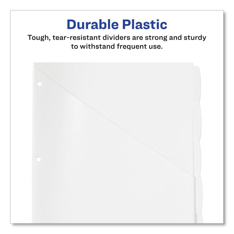 Avery® Write and Erase Durable Plastic Dividers with Straight Pocket, 5-Tab, 11.13 x 9.25, White, 1 Set (AVE16825)