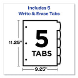 Avery® Write and Erase Durable Plastic Dividers with Straight Pocket, 5-Tab, 11.13 x 9.25, White, 1 Set (AVE16825)