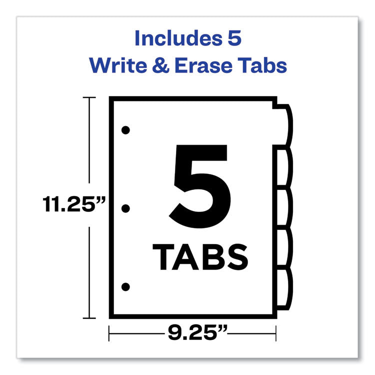 Avery® Write and Erase Durable Plastic Dividers with Straight Pocket, 5-Tab, 11.13 x 9.25, White, 1 Set (AVE16825)