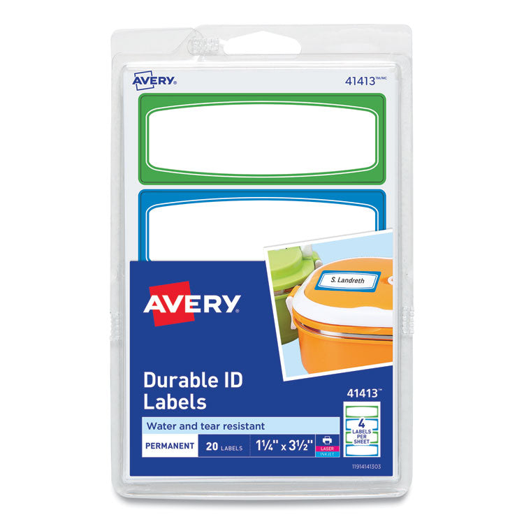 Avery® Avery Kids Handwritten Identification Labels, 3.5 x 1.25, Assorted Border Colors, 4 Labels/Sheet, 5 Sheets/Pack (AVE41413)