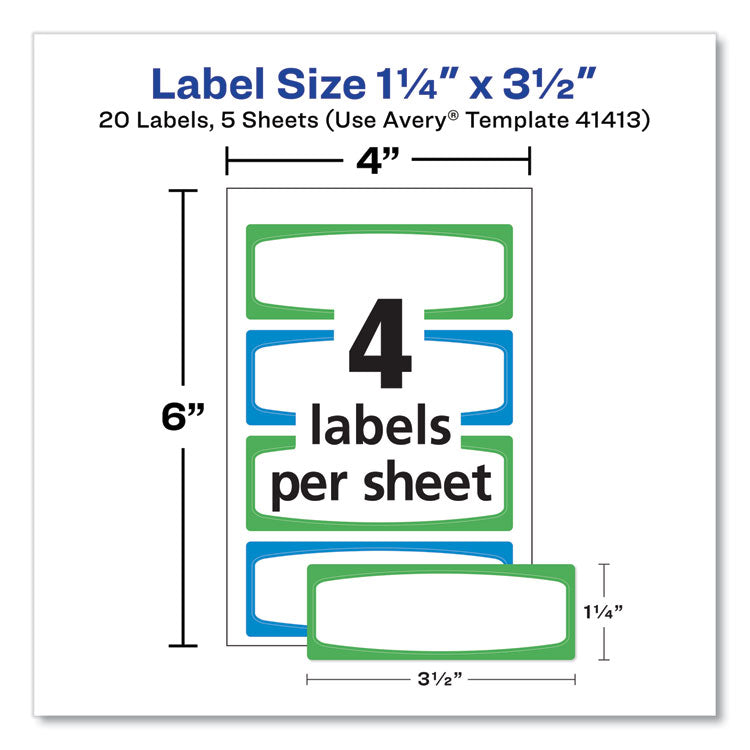 Avery® Avery Kids Handwritten Identification Labels, 3.5 x 1.25, Assorted Border Colors, 4 Labels/Sheet, 5 Sheets/Pack (AVE41413)