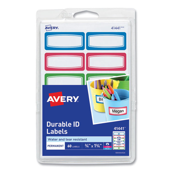 Avery® Avery Kids Handwritten Identification Labels, 1.75 x 0.75, Border Colors: Blue, Green, Red, 12 Labels/Sheet, 5 Sheets/Pack (AVE41441)