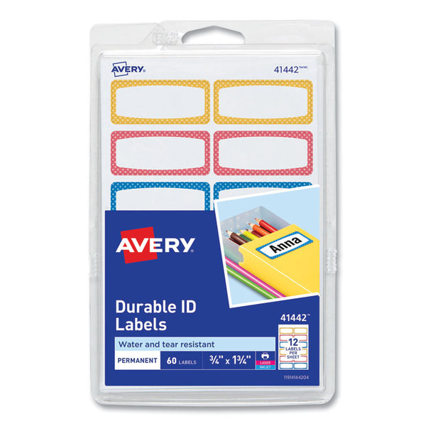 Avery® Avery Kids Handwritten Identification Labels, 1.75 x 0.75, Borders: Blue, Orange, Yellow, 12 Labels/Sheet, 5 Sheets/Pack (AVE41442)