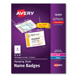 Avery® Necklace-Style Badge Holder w/Laser/Inkjet Insert, Top Load, 4 x 3, WE, 100/Box (AVE74459)