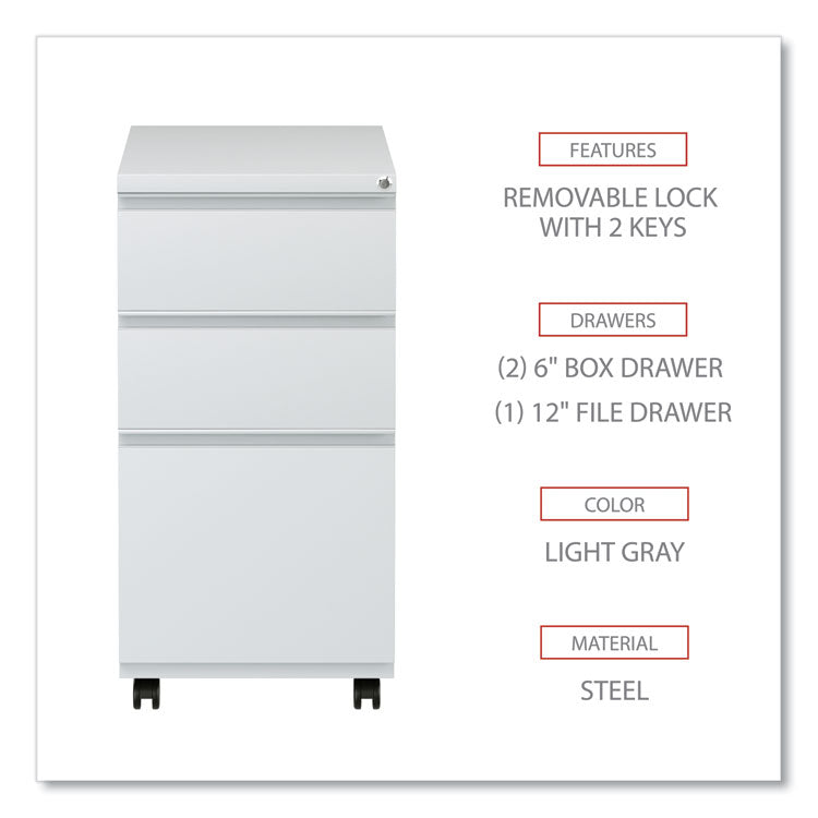 Alera® File Pedestal with Full-Length Pull, Left/Right, 3-Drawers: Box/Box/File, Legal/Letter, Light Gray, 14.96" x 19.29" x 27.75" (ALEPBBBFLG)