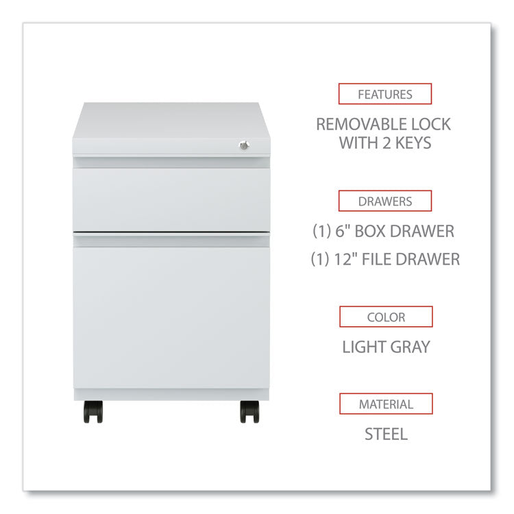 Alera® File Pedestal with Full-Length Pull, Left or Right, 2-Drawers: Box/File, Legal/Letter, Light Gray, 14.96" x 19.29" x 21.65" (ALEPBBFLG)