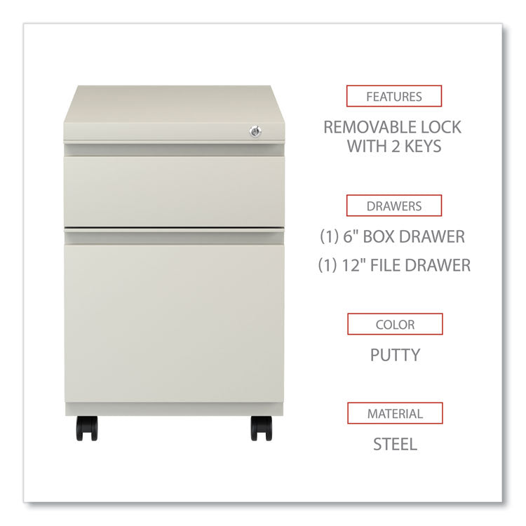 Alera® File Pedestal with Full-Length Pull, Left or Right, 2-Drawers: Box/File, Legal/Letter, Putty, 14.96" x 19.29" x 21.65" (ALEPBBFPY)