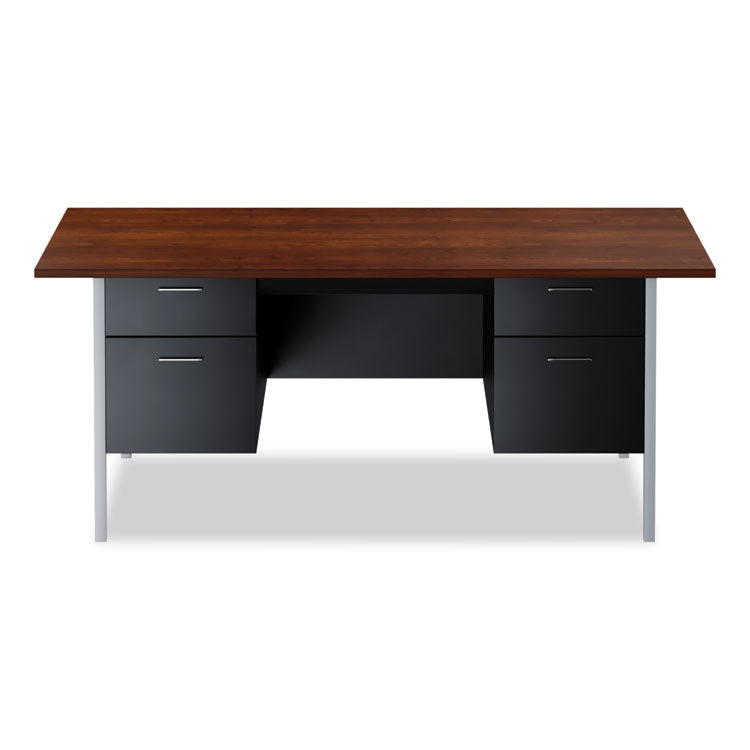 Alera® Double Pedestal Steel Desk, 72" x 36" x 29.5", Mocha/Black (ALESD7236BM)