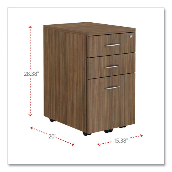 Alera® Alera Valencia Series Mobile Pedestal File, Left/Right, 3-Drawer: Box/Box/File, Legal/Letter, Walnut, 15.88 x 20.5 x 28.38 (ALEVA572816WA)